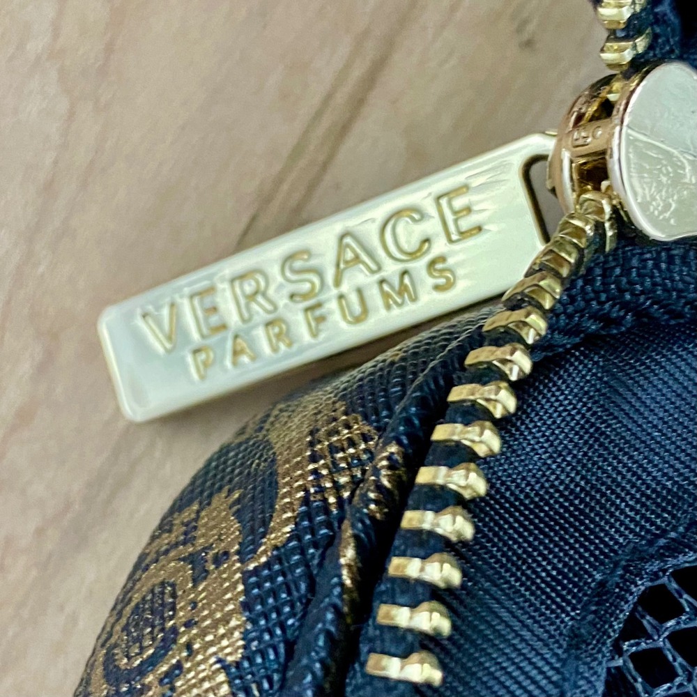 Versace Parfums Black Gold-Tone Travel Makeup Toiletry Case Cosmetic Pouch Bag - Picture 12 of 16